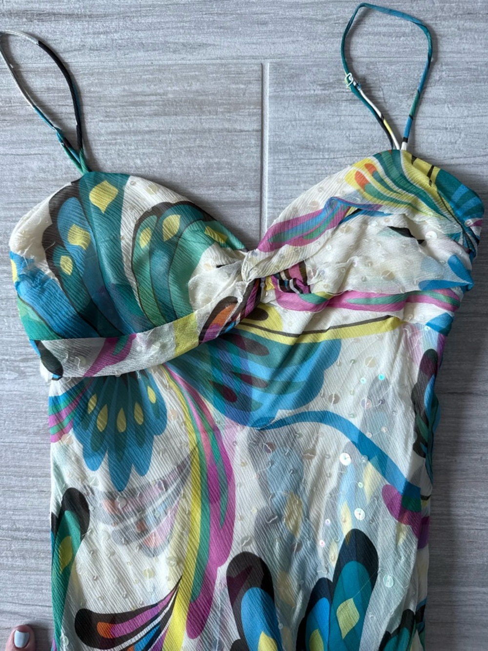 BCBGMaxAzria Butterfly White Maxi Dress with Teal, Blue & Pink Floral Print - Picture 2 of 8